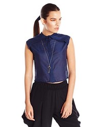 Paola Hernandez Crop Top With Shoulder Detail Small Navy