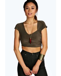 Boohoo Willow Ruched Slinky Crop Top