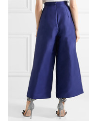 SOLACE London Aria Cropped Charmeuse Wide Leg Pants Navy