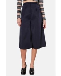 Topshop Pleated Satin Culottes Navy Blue Size 6 6