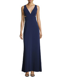 Laundry by Shelli Segal Side Cutouts V Neck Gown Dark Blue