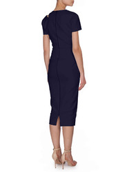 Victoria Beckham Short Sleeve Cutout Midi Dress Navy
