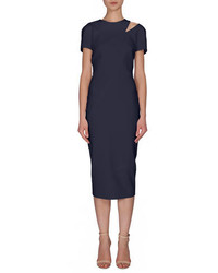 Victoria Beckham Short Sleeve Cutout Midi Dress Navy