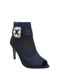 Navy Cutout Satin Ankle Boots