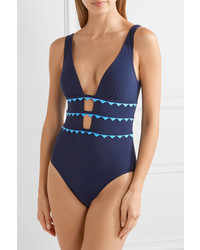 Karla Colletto New Wave Appliqud Cutout Swimsuit Storm Blue