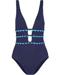 Karla Colletto New Wave Appliqud Cutout Swimsuit Storm Blue