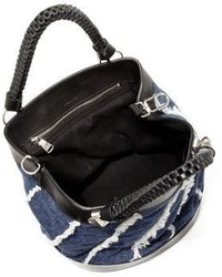 Sonia Rykiel Frayed Denim Leather Top Handle Bag