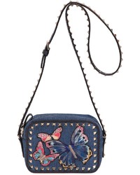 Valentino Butterfly Embroidered Denim Camera Bag