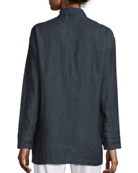 Eileen Fisher Organic Linen One Button Long Blazer