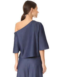 Tibi One Shoulder Bell Sleeve Top