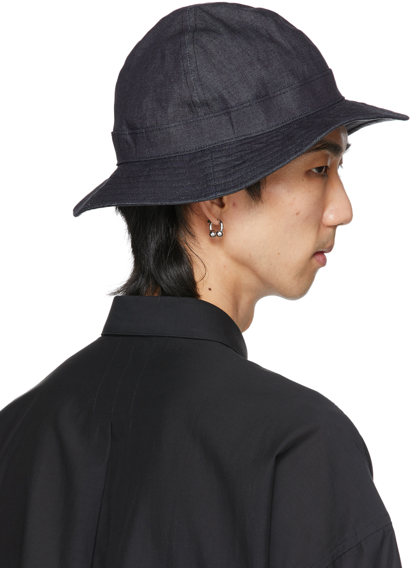 N. Hoolywood Navy Black Denim Bucket Hat, $140 | SSENSE | Lookastic