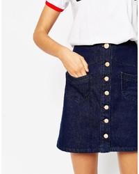 Asos Collection Denim A Line Mini Skirt With Button Front And Pockets In Indigo