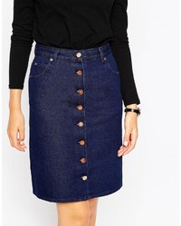 Asos Collection Denim Polly A Line Button Through Midi Skirt In Indigo