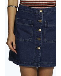 Boohoo Petite Keira Denim Button Through Mini Skirt