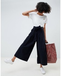 ASOS DESIGN Wide Leg In Navy Cord Jeans With Waist Tie