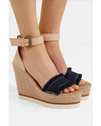 See by Chloe Leather And Denim Espadrille Wedge Sandals
