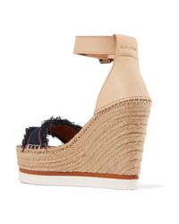 See by Chloe Leather And Denim Espadrille Wedge Sandals