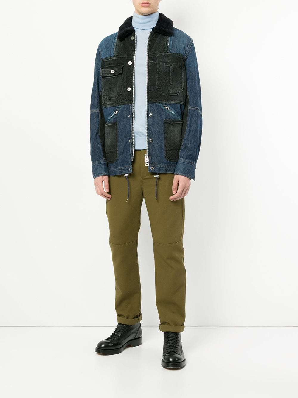 Sacai Patchwork Denim Jacket, $620 | farfetch.com | Lookastic