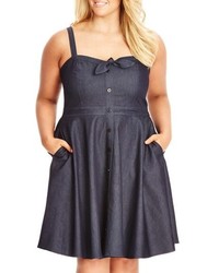 Navy Denim Fit and Flare Dress