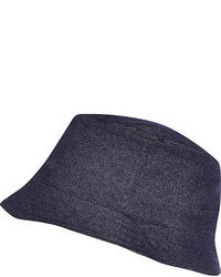 River Island Blue Denim Polka Dot Rolled Up Bucket Hat