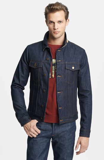 AMI Alexandre Mattiussi Raw Denim Jacket With Floral Undercollar Trim ...