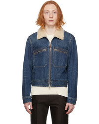 Tom Ford Blue Shearling Collar Denim Jacket