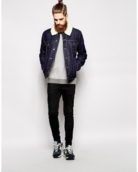 Asos Brand Denim Jacket With Faux Shearling Collar