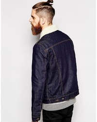 Asos Brand Denim Jacket With Faux Shearling Collar