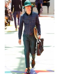 Burberry Velvet Collar On Denim Jean Jacket
