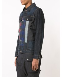 Mostly Heard Rarely Seen Checked Detailing Denim Jacket Blue