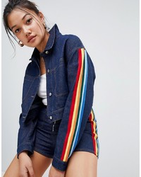 Honey Punch Cropped Denim Jacket With Stripe Detail Co Ord