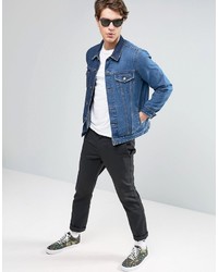 Asos Denim Jacket With Contrast Panel In Blue