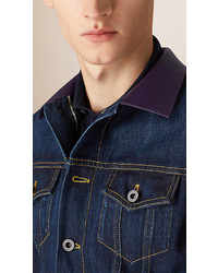 Burberry Denim Jacket With Leather Collar