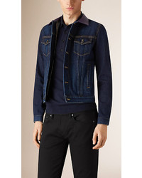 Burberry Denim Jacket With Leather Collar