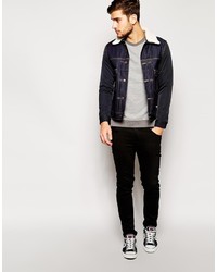 Izzue Denim Jacket With Shearling Look Collar