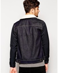 Izzue Denim Jacket With Shearling Look Collar