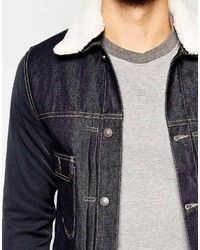 Izzue Denim Jacket With Shearling Look Collar