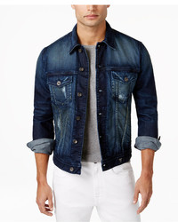 GUESS Dillon Burnt Wash Denim Jacket, $148 | Macy's | Lookastic