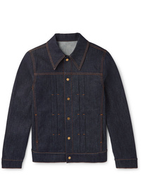 Dunhill Leather Trimmed Pleated Stretch Denim Jacket
