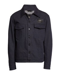 Fendi Logo Patch Denim Jacket In Dark Blue At Nordstrom
