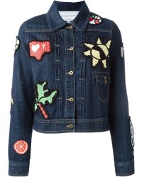 Michla Buerger Eternal Sum Love Knitted Applique Denim Jacket