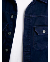 Topman Dark Blue Stretch Skinny Denim Jacket, $85 | Topman | Lookastic