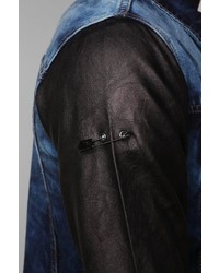 UO Black Apple Pleather Sleeve Denim Trucker Jacket