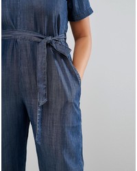 Asos Curve Curve Denim Jumpsuit In Dark Wash Blue With Belt