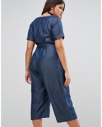 Asos Curve Curve Denim Jumpsuit In Dark Wash Blue With Belt