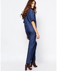 Neon Rose Denim Relaxed Jumpsuit