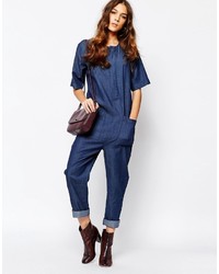 Neon Rose Denim Relaxed Jumpsuit