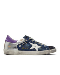 Golden Goose Blue And Silver Denim Sneakers