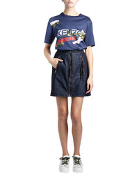 Kenzo Cotton Denim Zip Mini Skirt Dark Blue