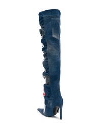 Diesel Red Tag Ruched Denim Over The Knee Boots